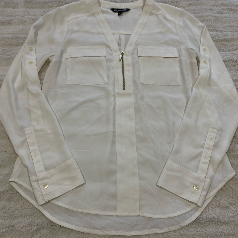 Express White Casual Button Down Shirt with Classic Collar